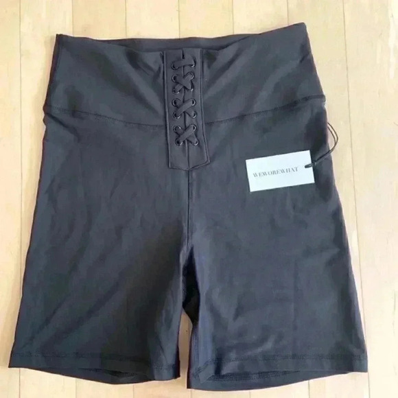 WeWoreWhat Lace-Up Biker Shorts Corset Details Black High Rise - Picture 3 of 6